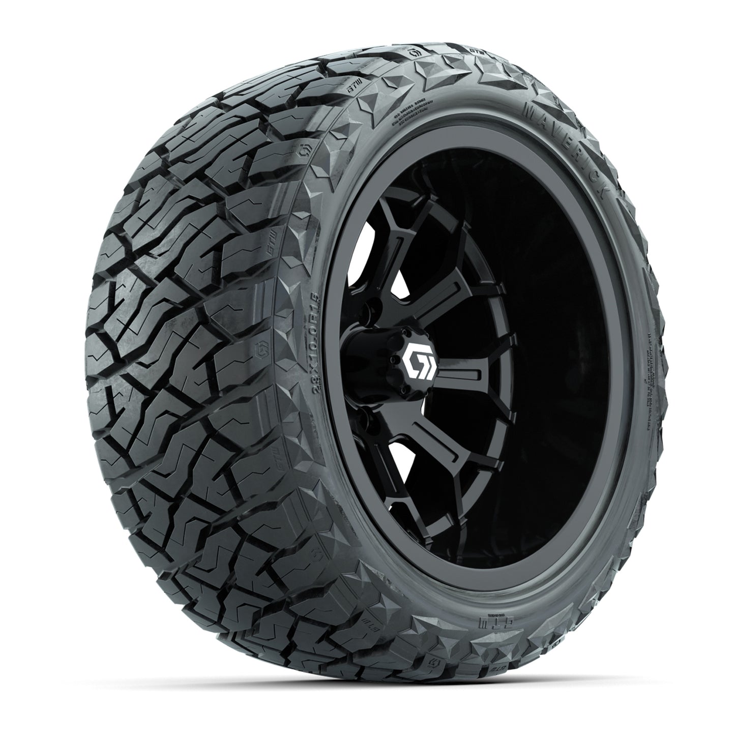 GTW Assault Gloss Black 15" Deep Dish Wheels with 23X10-R15 Maverick Steel Belted Radial All-Terrain Tires - Full Set