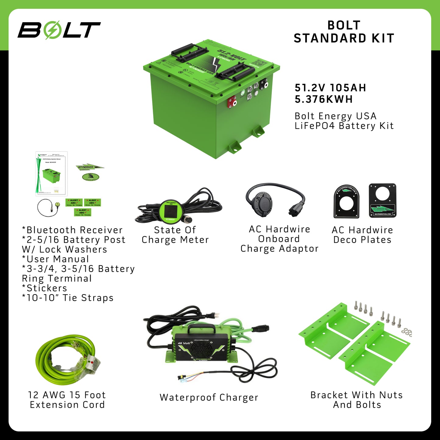 Bolt Energy 51V 60Ah Lithium Bundle for Club Car Tempo/Onward | Vanguard Replacement | 12-Year Warranty