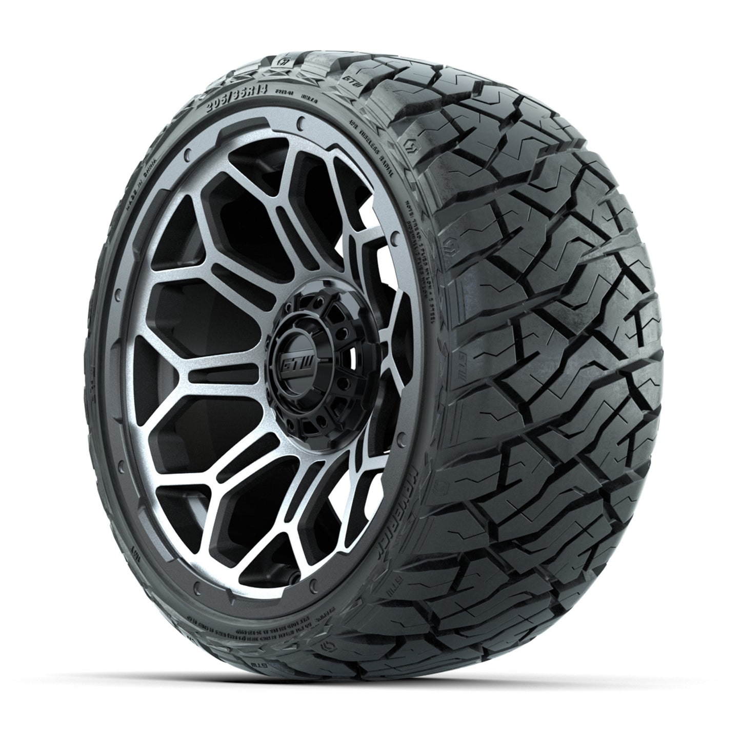 GTW Bravo Matte Gray/Machined 14" Wheels & 205/35-R14 Maverick Low-Profile AT Tires – Set of 4