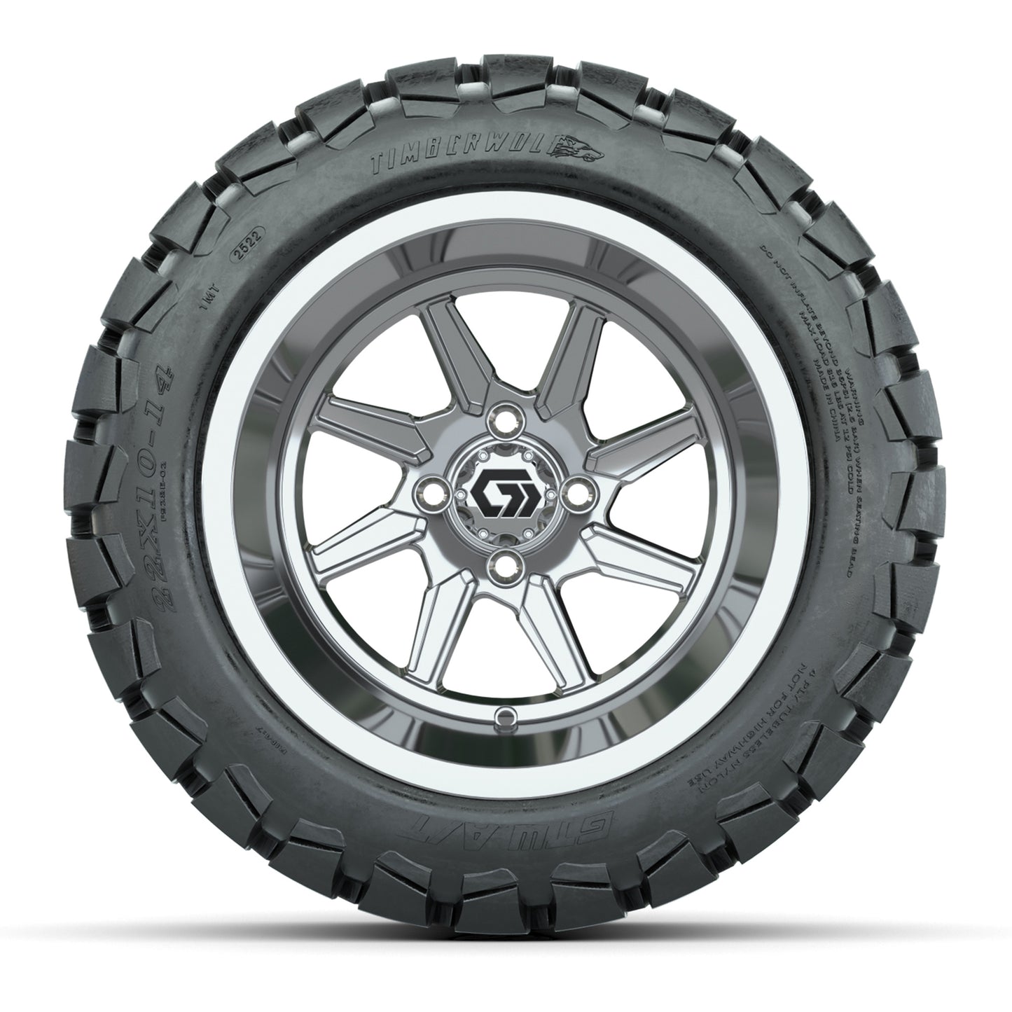 GTW Reaper Chrome 14" Golf Cart Wheels & 22X10-14 Timberwolf A/T Tires – Set of 4