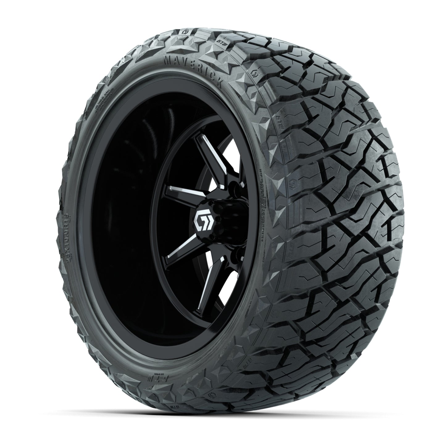 GTW Reaper Black/Machined 15" Deep Dish Wheels with 23X10-R15 Maverick Steel Belted Radial A/T Tires - Full Set Deep
