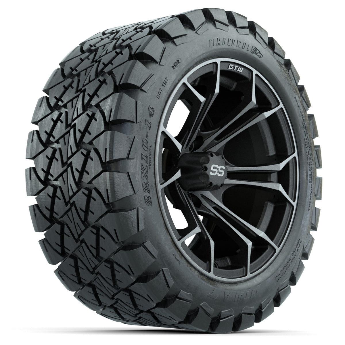 GTW Spyder Matte Grey 14 in Wheels with 22x10-14 GTW Timberwolf All-Terrain Tires Full Set