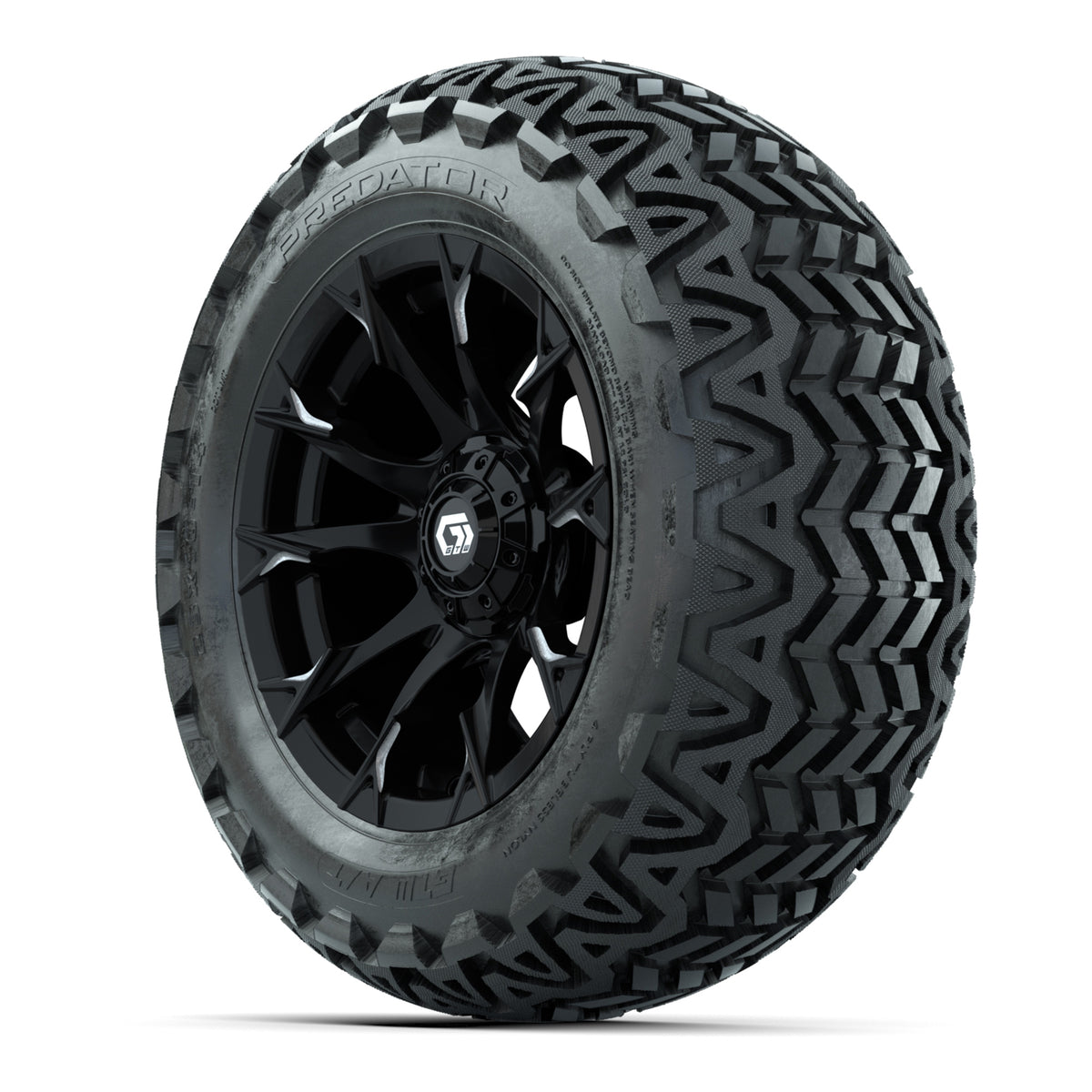 GTW® Diablo Gloss Black/Machined 14 in Wheels with 23x10-14 Predator All-Terrain Tires Full Set