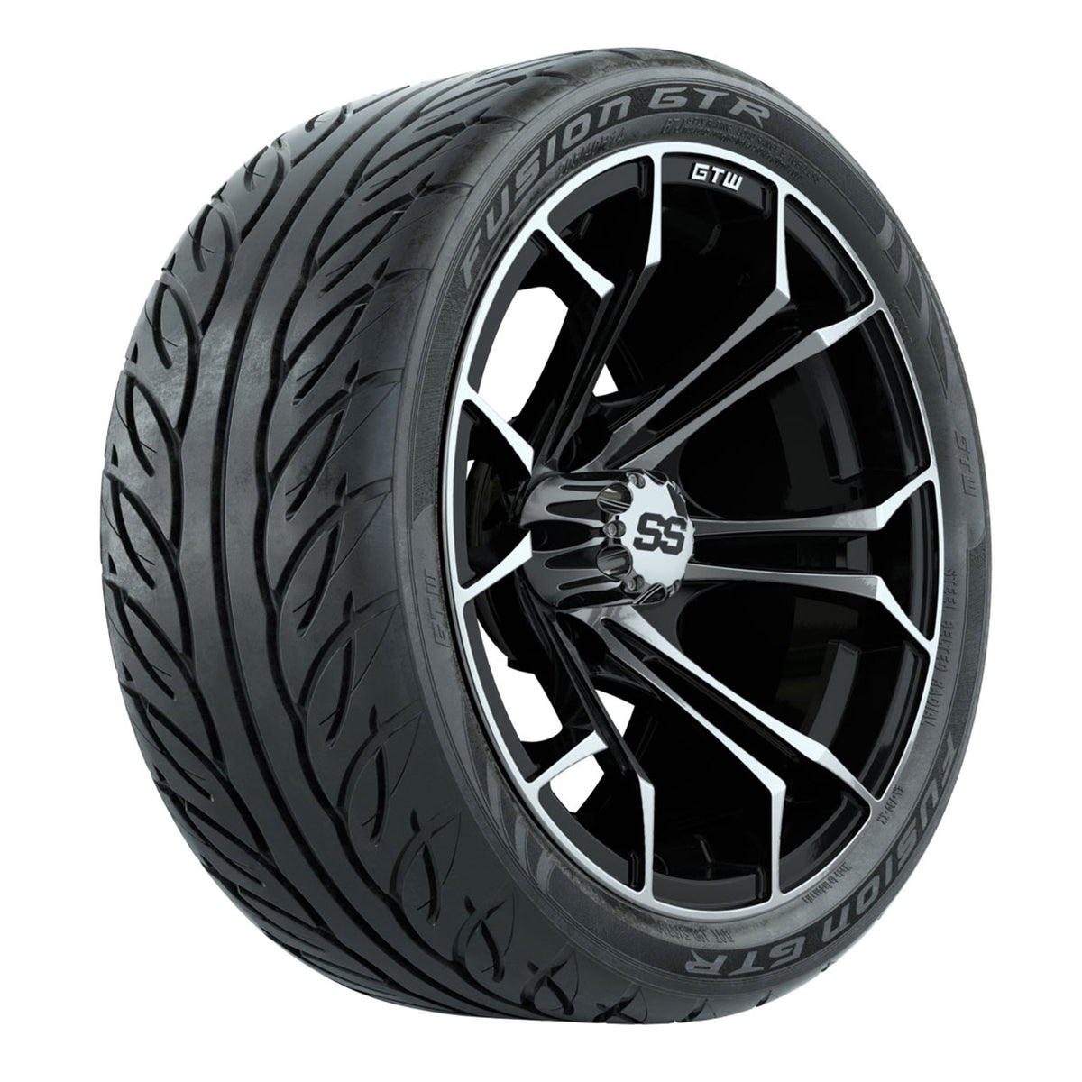 GTW Spyder Machined/Black 14 in Wheels with 205/40-14 Fusion GTR Steel Belted Tires Full Set