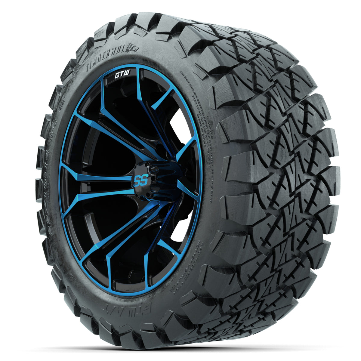 GTW Spyder Blue/Black 14 in Wheels with 22x10-14 GTW Timberwolf All-Terrain Tires Full Set