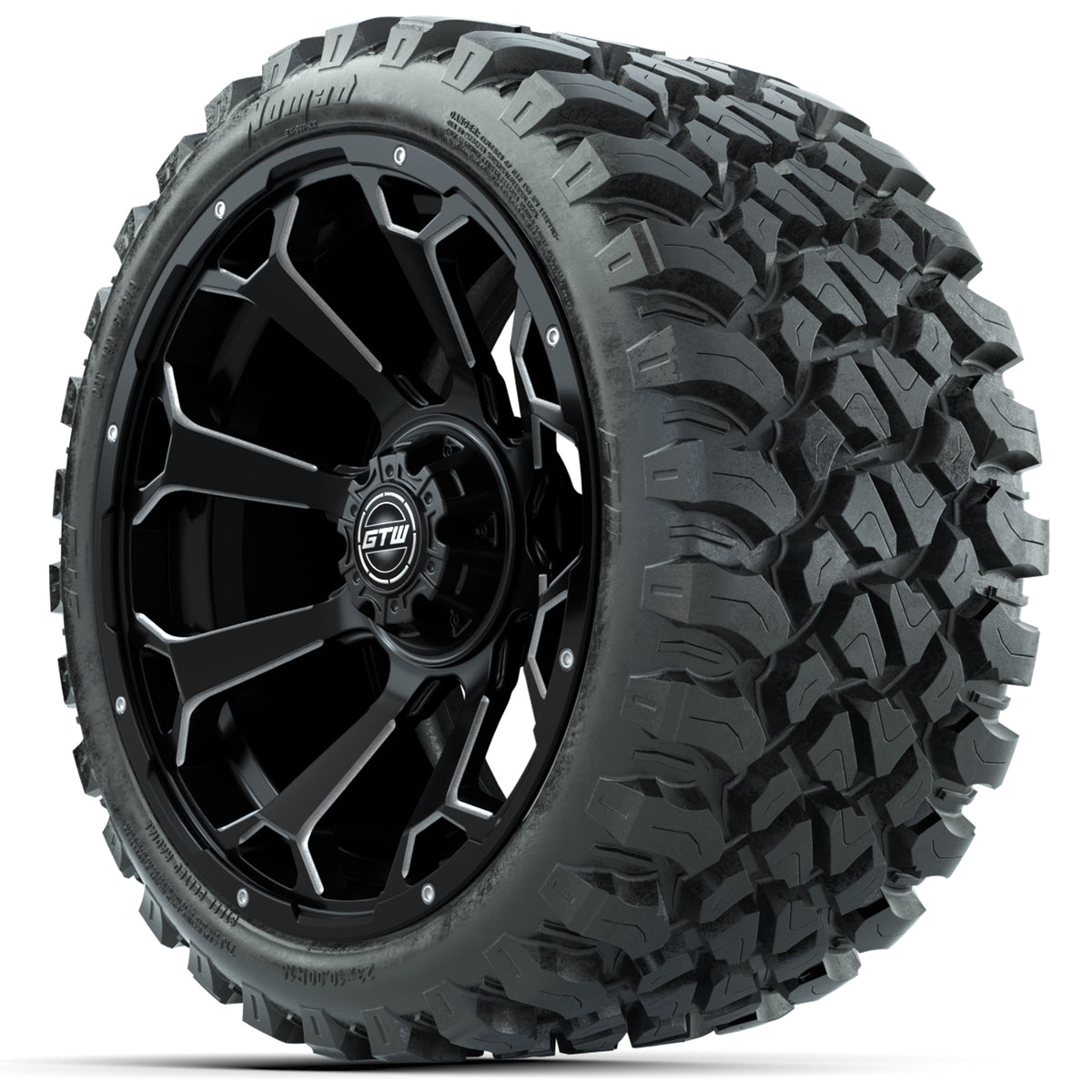 Set of (4) 15 inch GTW Raven Matte Black Wheels with 23x10-R15 Nomad All-Terrain Tires