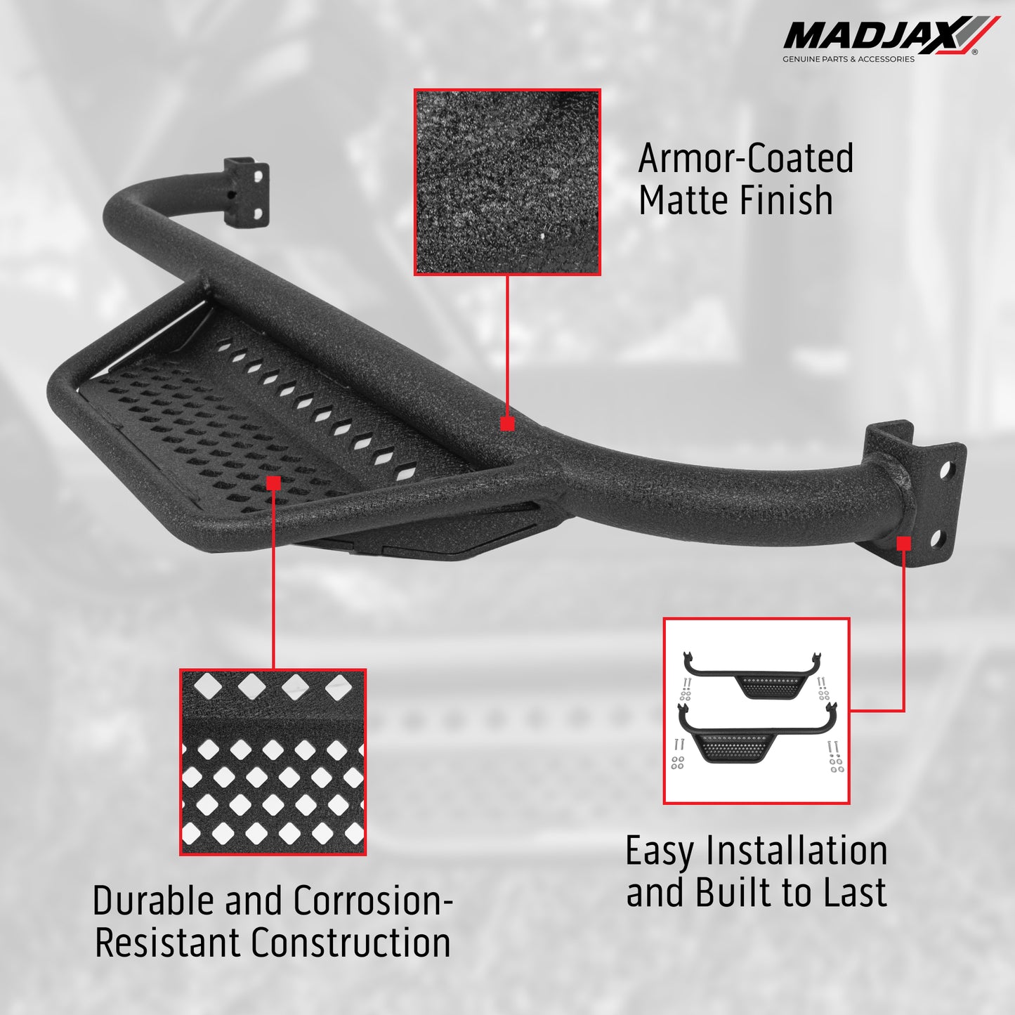 MadJax® Armor Nerf Bar with Drop-Down Side Step & Brackets – Yamaha G29/Drive