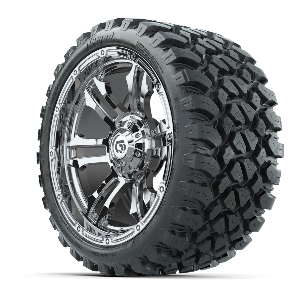 GTW® Shogun Chrome 15 inch Wheels with 23x10-R15 Nomad Steel Belted Radial All-Terrain Tires Full Set