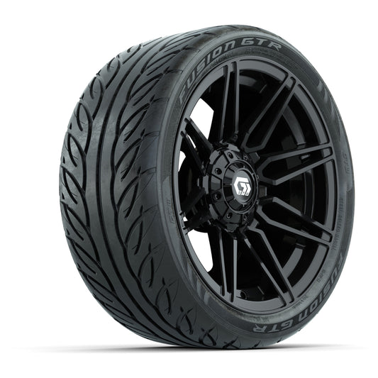 GTW® Stealth Gloss Black 14 in Wheels with 205/40-R14 Fusion GTR Steel Belted Street Tires Full Set