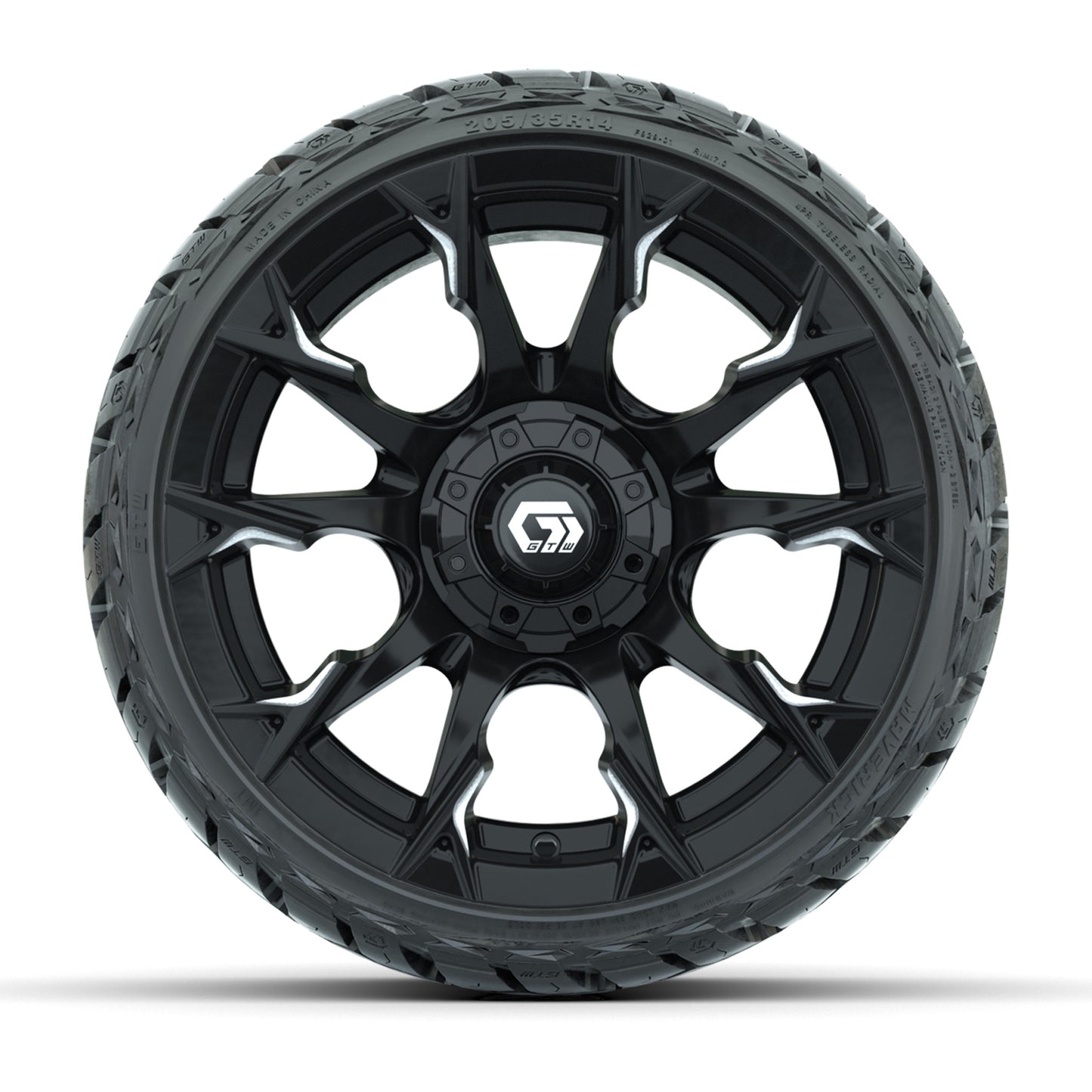 GTW Diablo Gloss Black/Machined 14" Wheels with 205/35-R14 Maverick Low-Profile All-Terrain Tires – Full Set