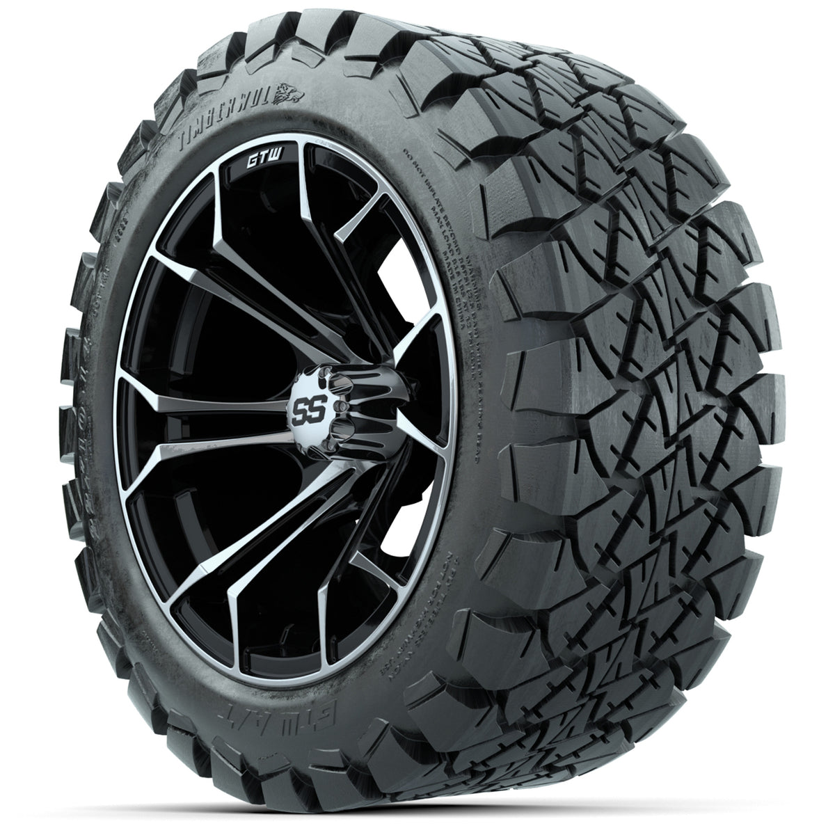 GTW Spyder Machined/Black 14 in Wheels with 22x10-14 GTW Timberwolf All-Terrain Tires Full Set