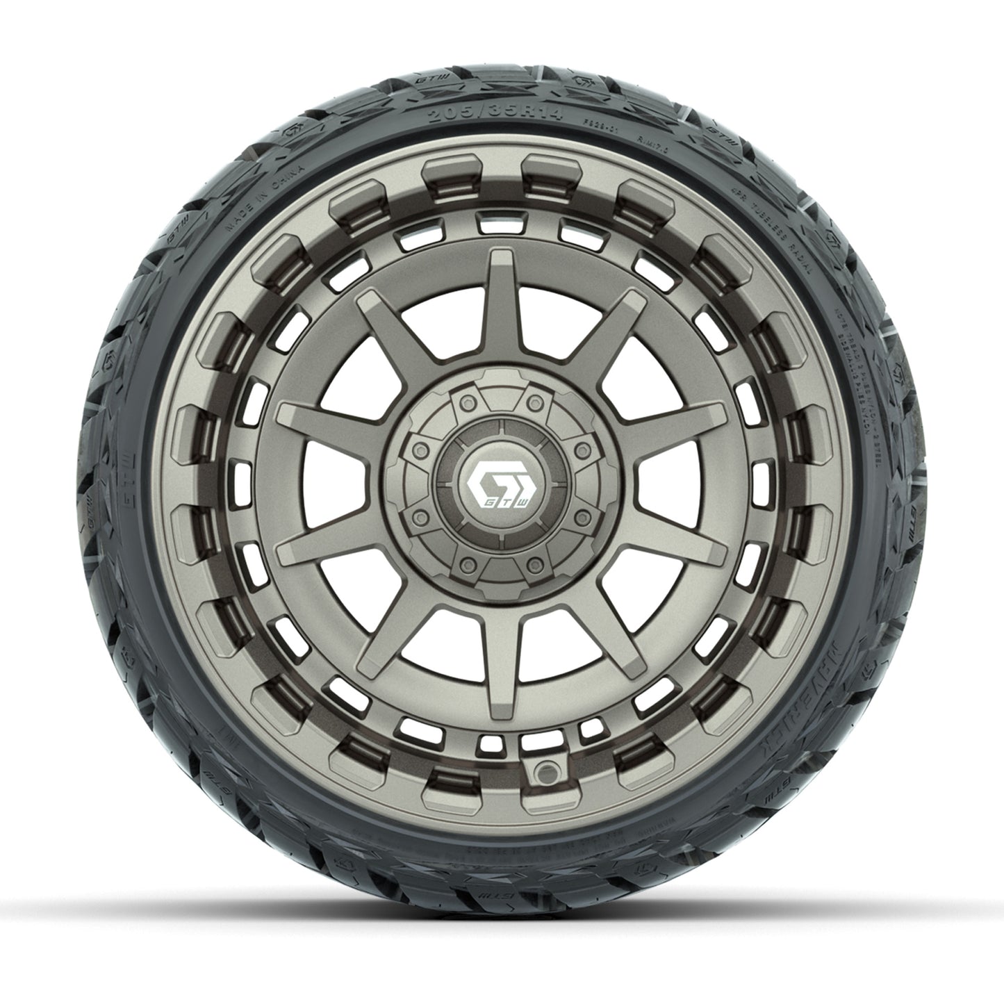 GTW Barricade Satin Bronze 14 in Wheels with 205/35-R14 Maverick Low-Profile All-Terrain Tires – Full Set