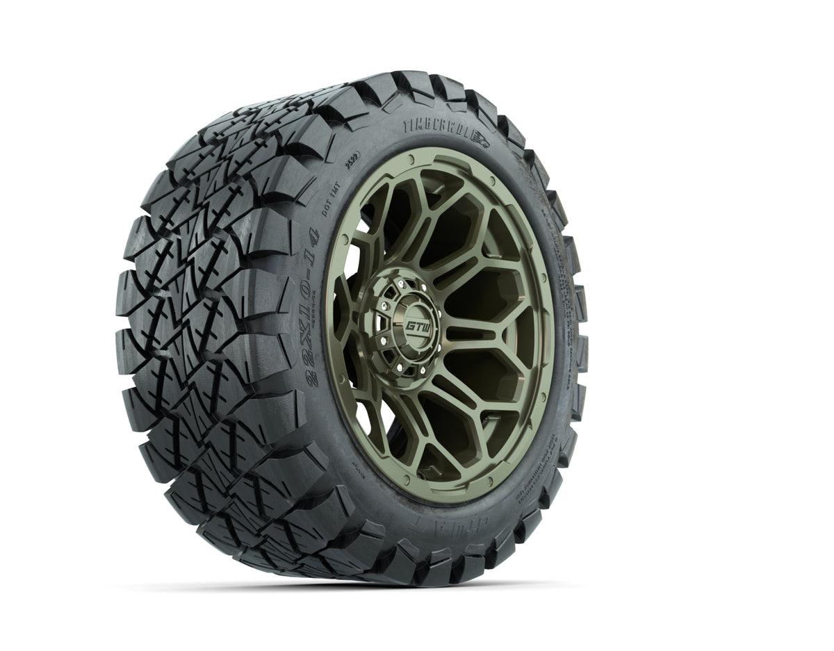 14" GTW Bravo Matte Recon Green Wheels with 22" Timberwolf  Set of 4