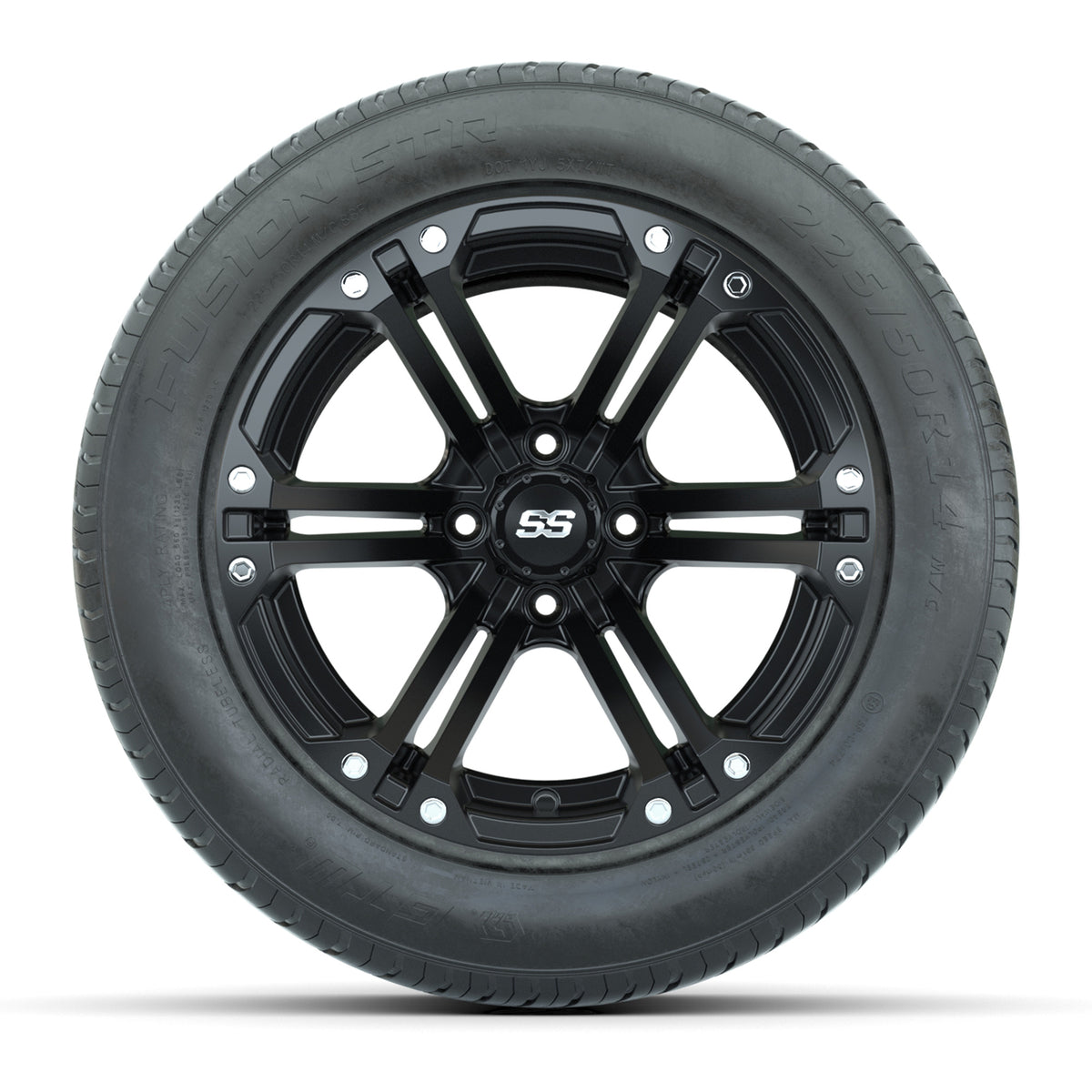 GTW® Specter Matte Black 14" Wheels with 255/50-R14 Fusion STR DOT Approved Street Tires - Full Set