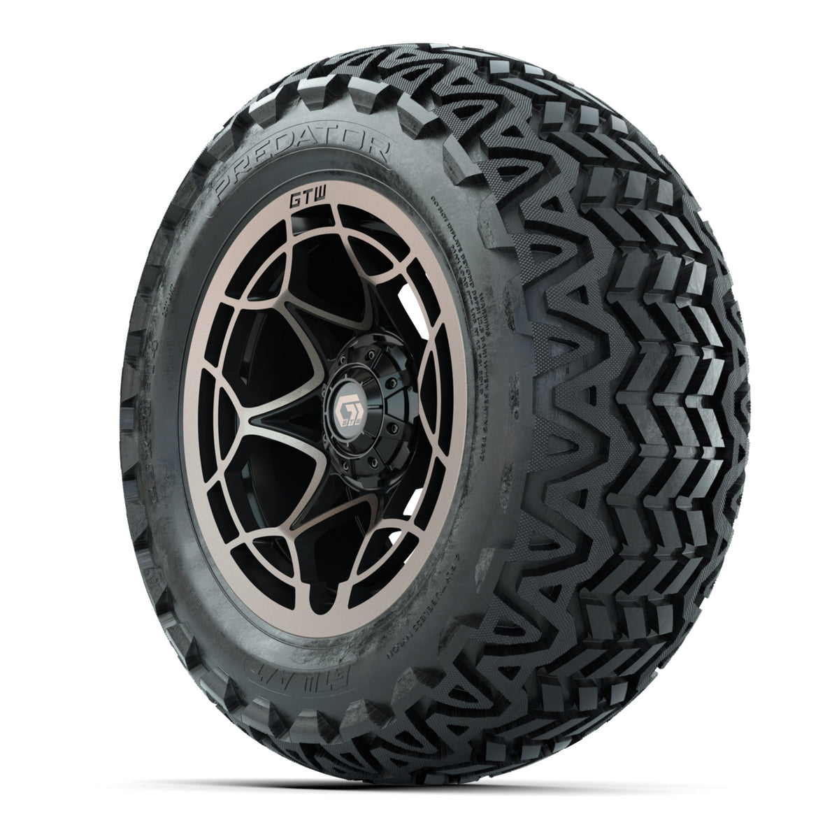 GTW® Nexus Gloss Black/Bronze 14 in Wheels with 23x10-14 Predator All-Terrain Tires Full Set