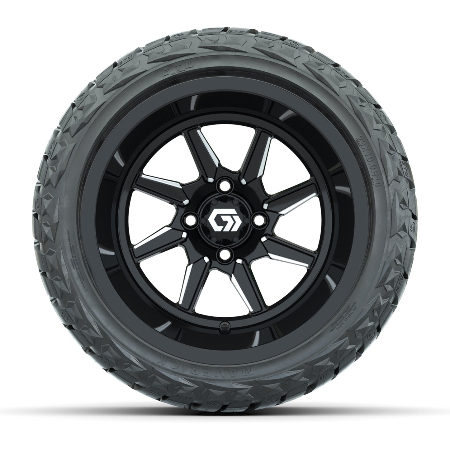GTW Reaper Black & Machined 14" Golf Cart Wheels & 23X10-R14 Maverick Steel Belted Radial A/T Tires – Set of 4