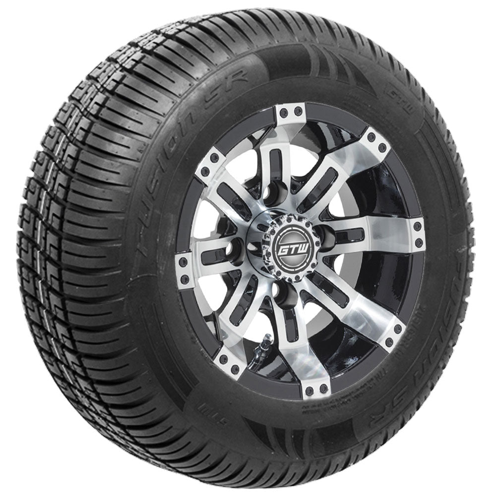 GTW Tempest 10" Black & Machined Wheels with 205/65-10 Fusion Street Tires — Set of 4