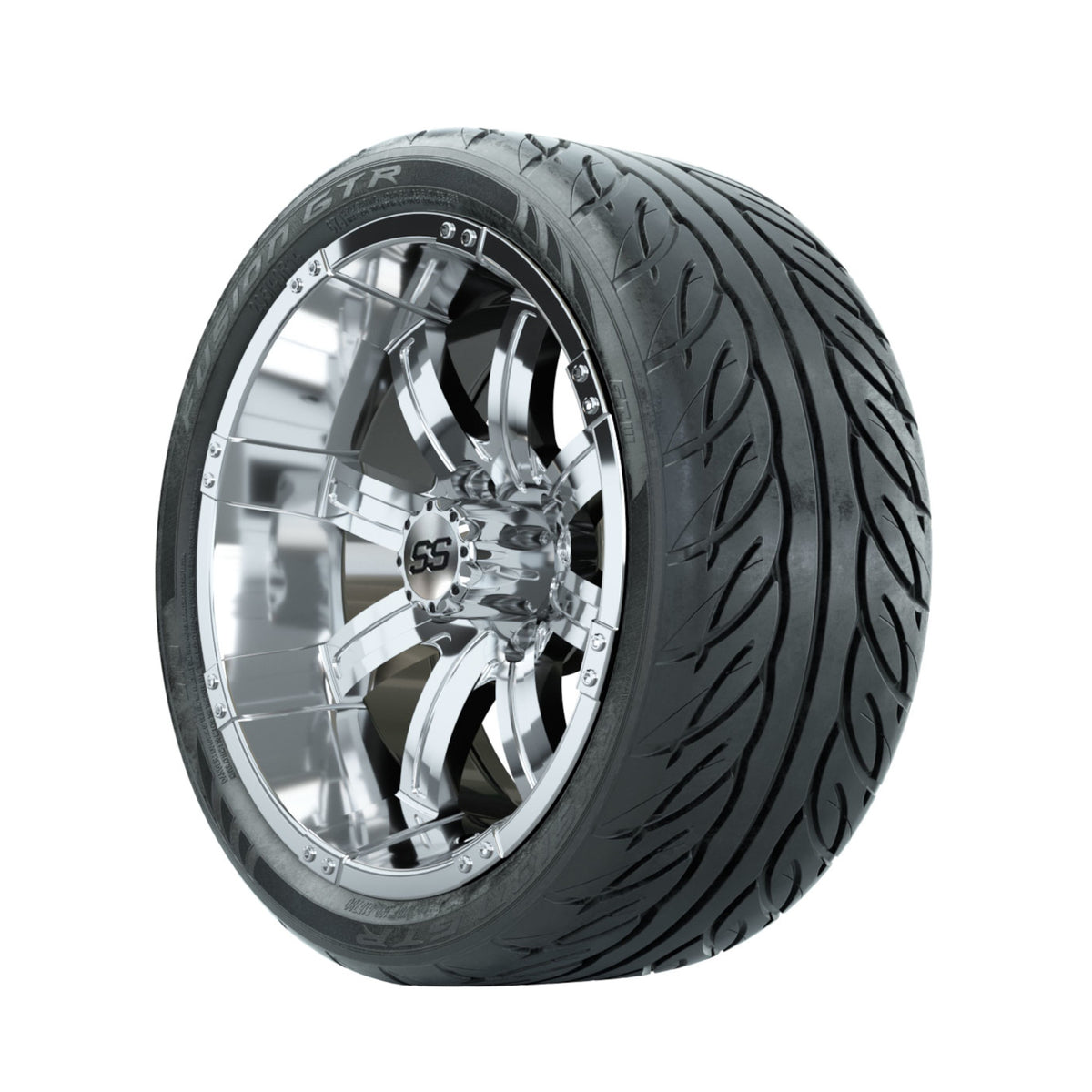 14" GTW Tempest Chrome Wheels with Fusion GTR Street Tires Set of 4