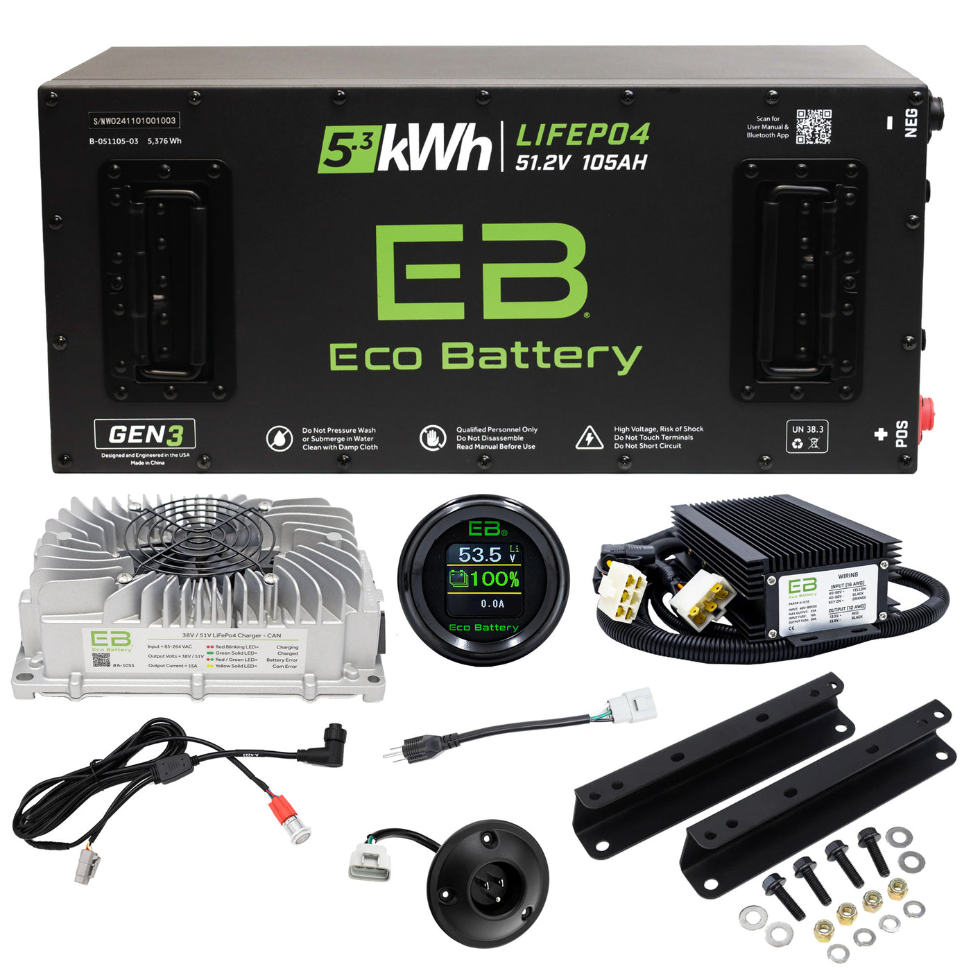 Eco Battery 51V 105aH "Skinny" Lithium Golf Cart Battery Kit for Yamaha G19/G22 Gen 3 10 Year Warranty