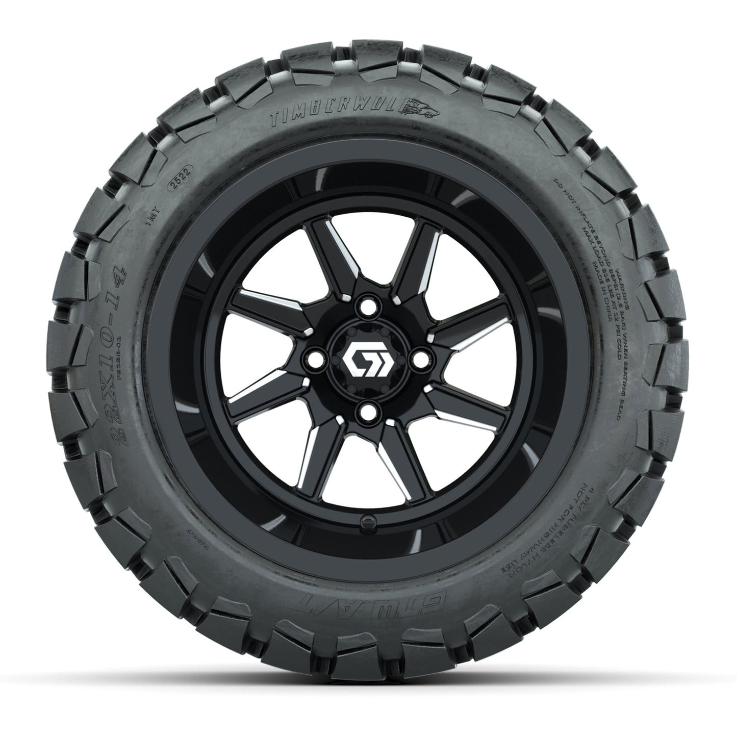 GTW Reaper Black & Machined 14" Golf Cart Wheels & 22X10-14 Timberwolf A/T Tires – Set of 4
