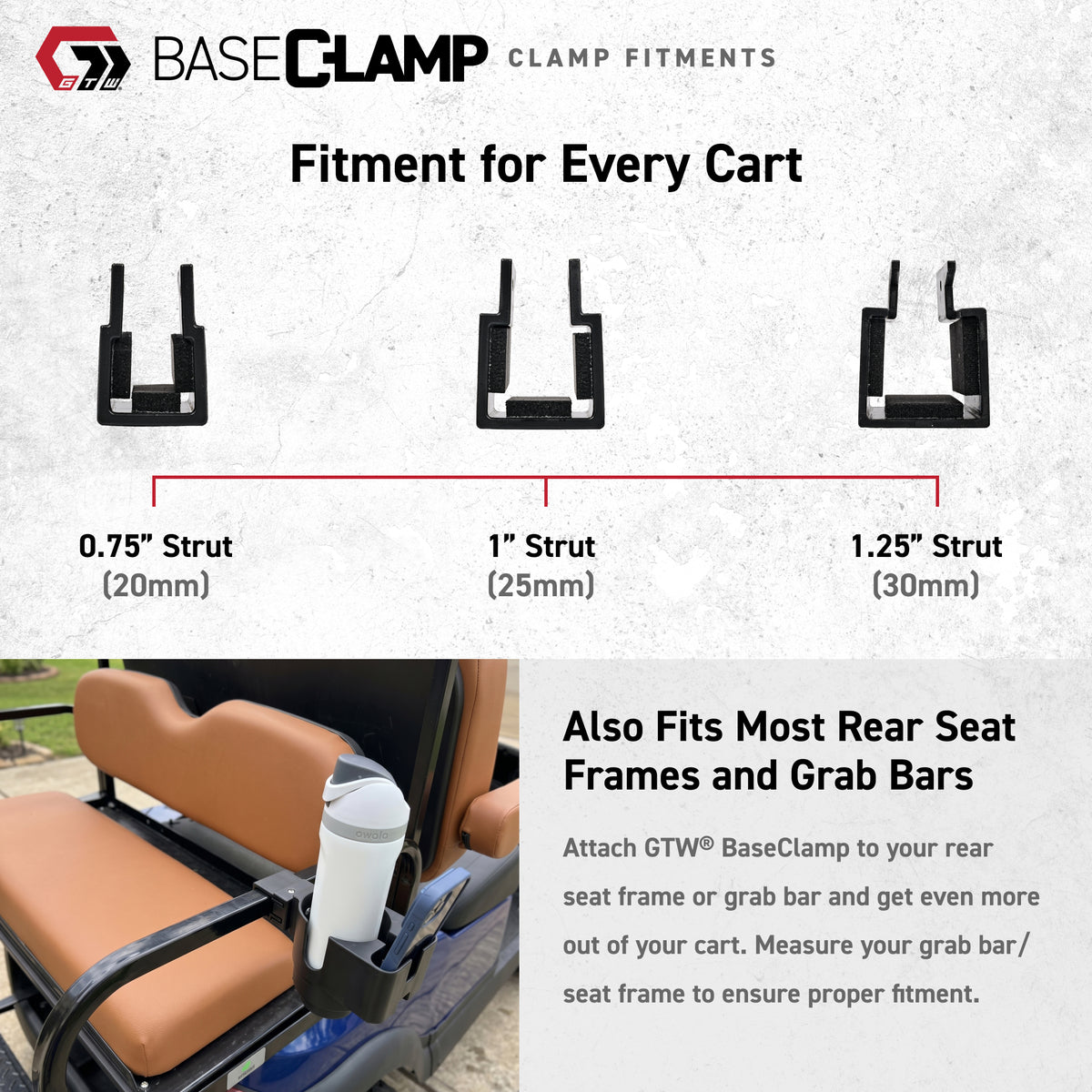GTW BaseClamp Golf Cart Ball & Tee Holder with Mounting Clamp