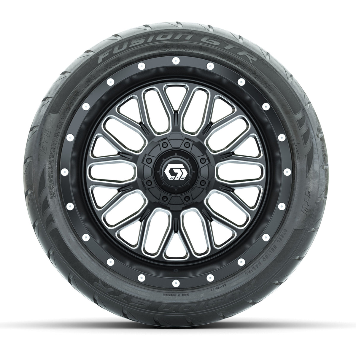 GTW Helix Machined/Black 14 in Wheels with 225/40-R14 Fusion GTR Street Tires Full Set