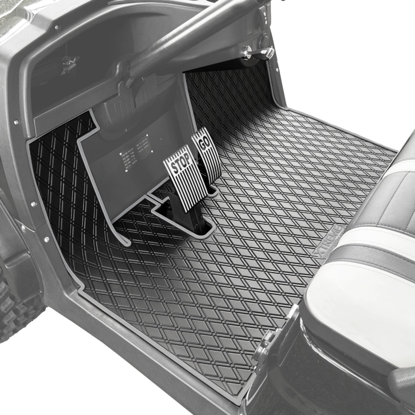 Xtreme Mats Full-Coverage Golf Cart Floor Mat | ICON i20 / i40 / i40L / Advanced EV1 – Black/Gray
