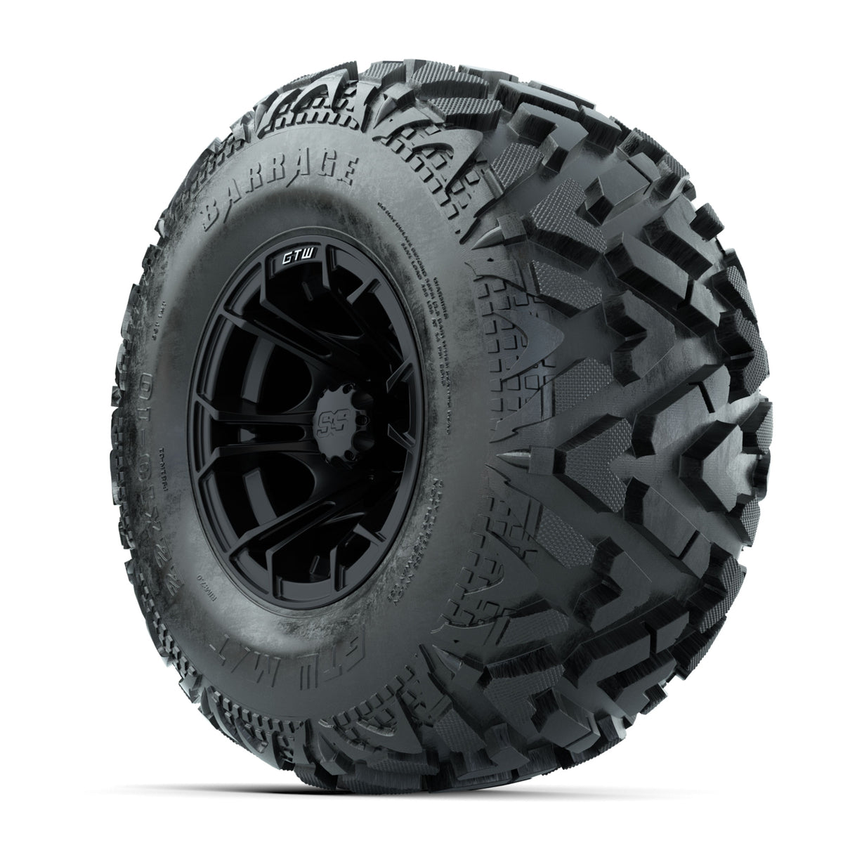 GTW Spyder Matte Black 10 in Wheels with 22x10-10 Barrage Mud Tires – Full Set