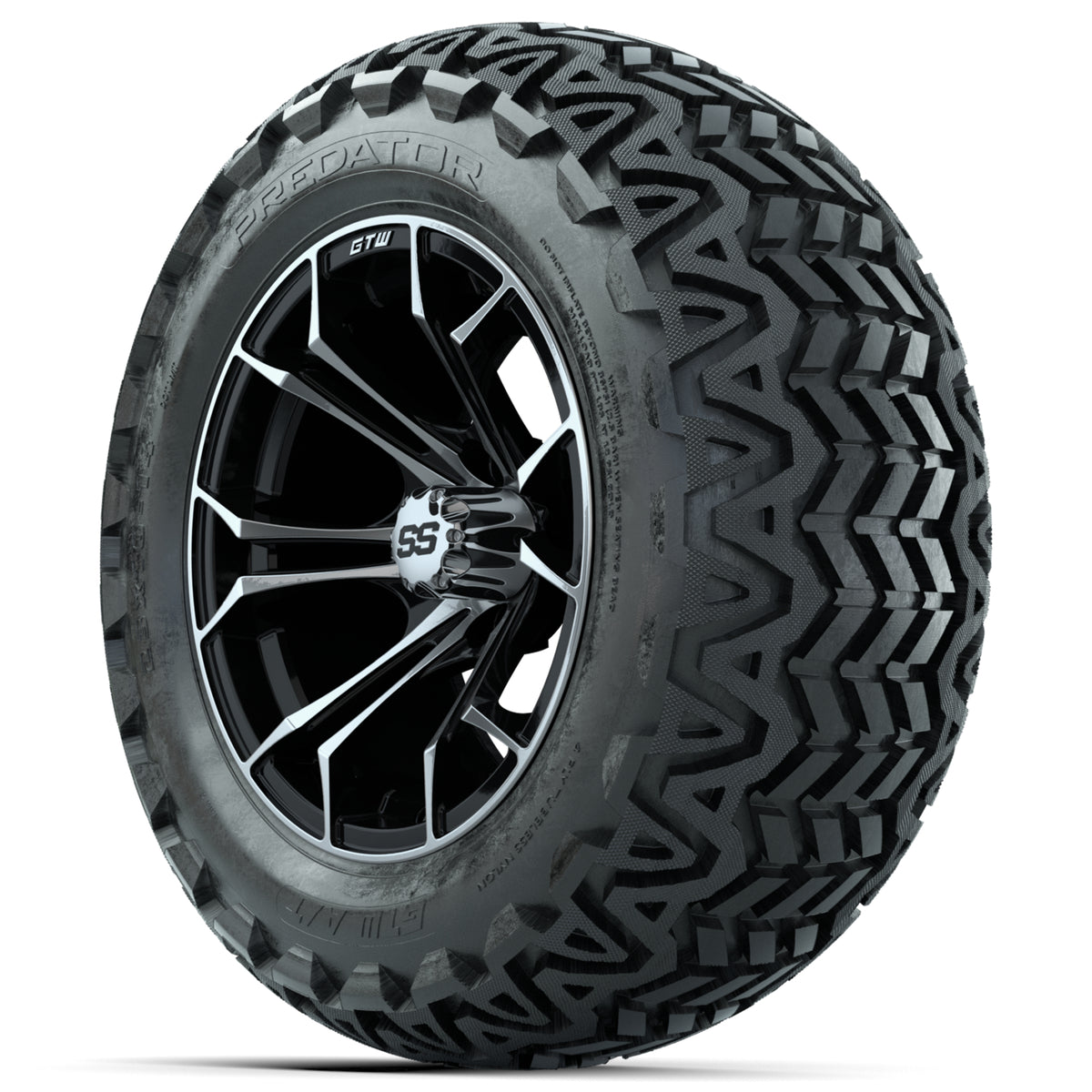 GTW Spyder Machined/Black 14 in Wheels with 23x10-14 GTW Predator All-Terrain Tires Full Set