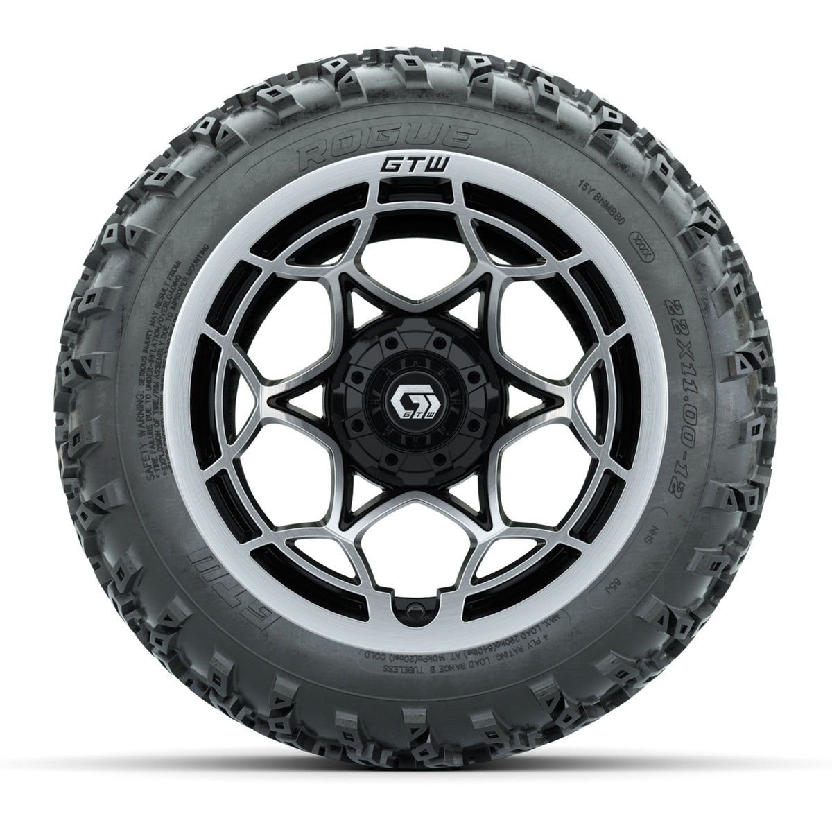 GTW® Nexus Gloss Black 12 in Wheels with 22x11.00-12 Rogue All-Terrain Tires Full Set