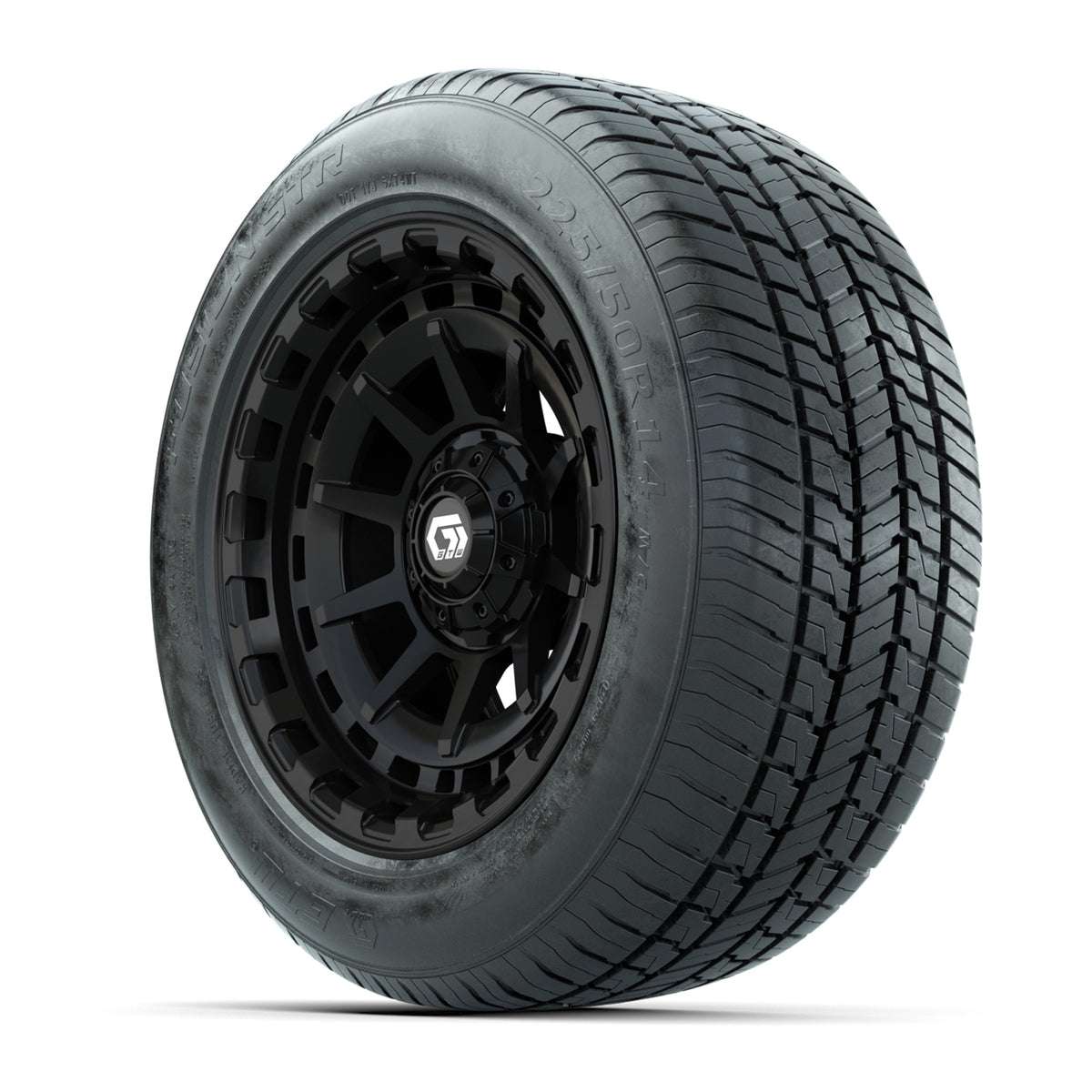 GTW® Barricade Gloss Black 14" Wheels with 255/50-R14 Fusion STR DOT Approved Street Tires - Full Set
