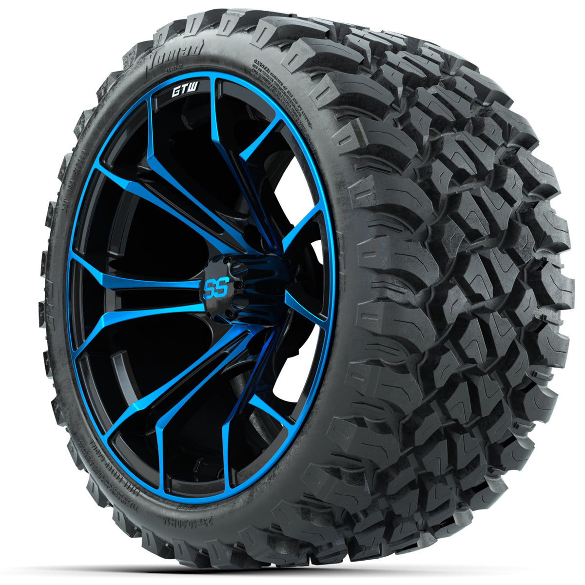 GTW Spyder Blue/Black 15 inch Wheels with 23x10-R15 Nomad All-Terrain Tires Full Set
