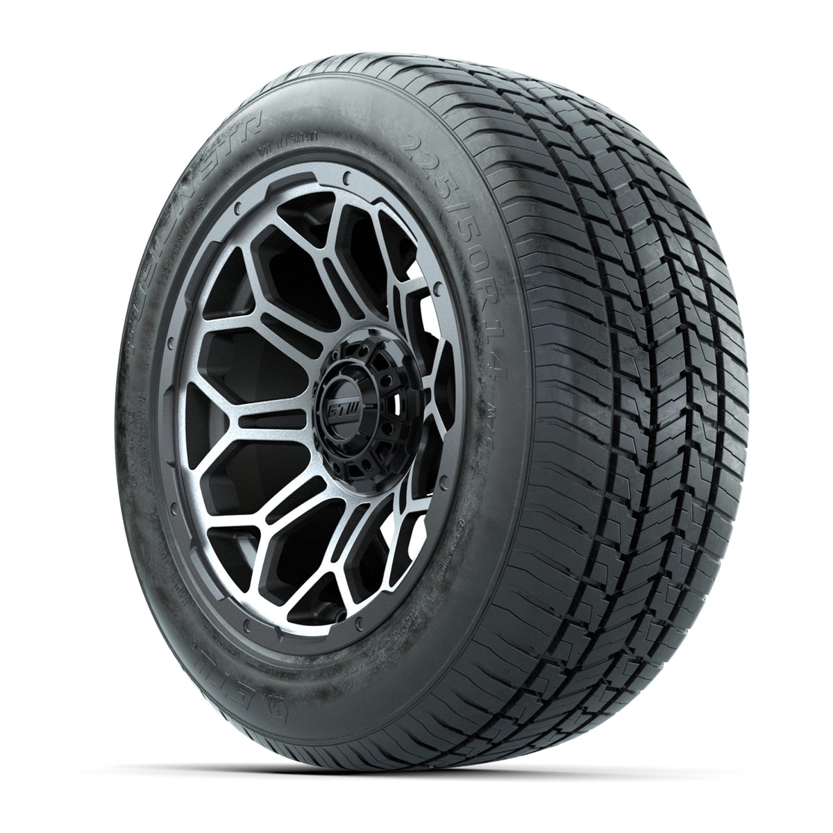GTW® Bravo Matte Gray and Machined 14" Wheels with 255/50-R14 Fusion STR DOT Approved Street Tires - Full Set