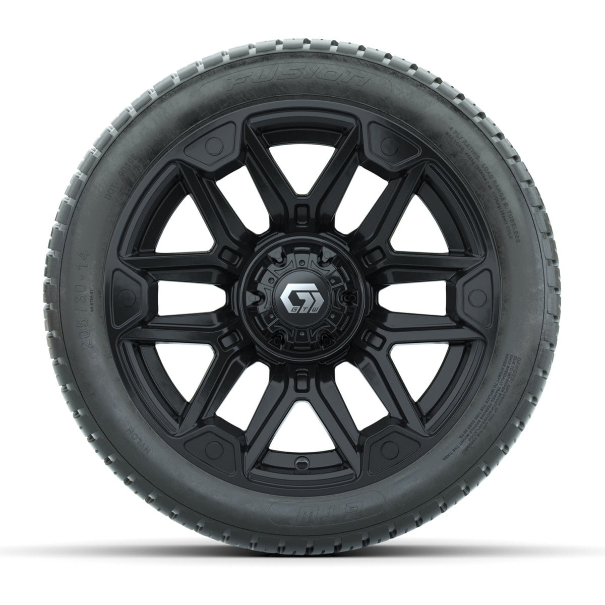 GTW® Graffiti Gloss Black 14 in Wheels with 205/30-14 Fusion Street Tires Full Set