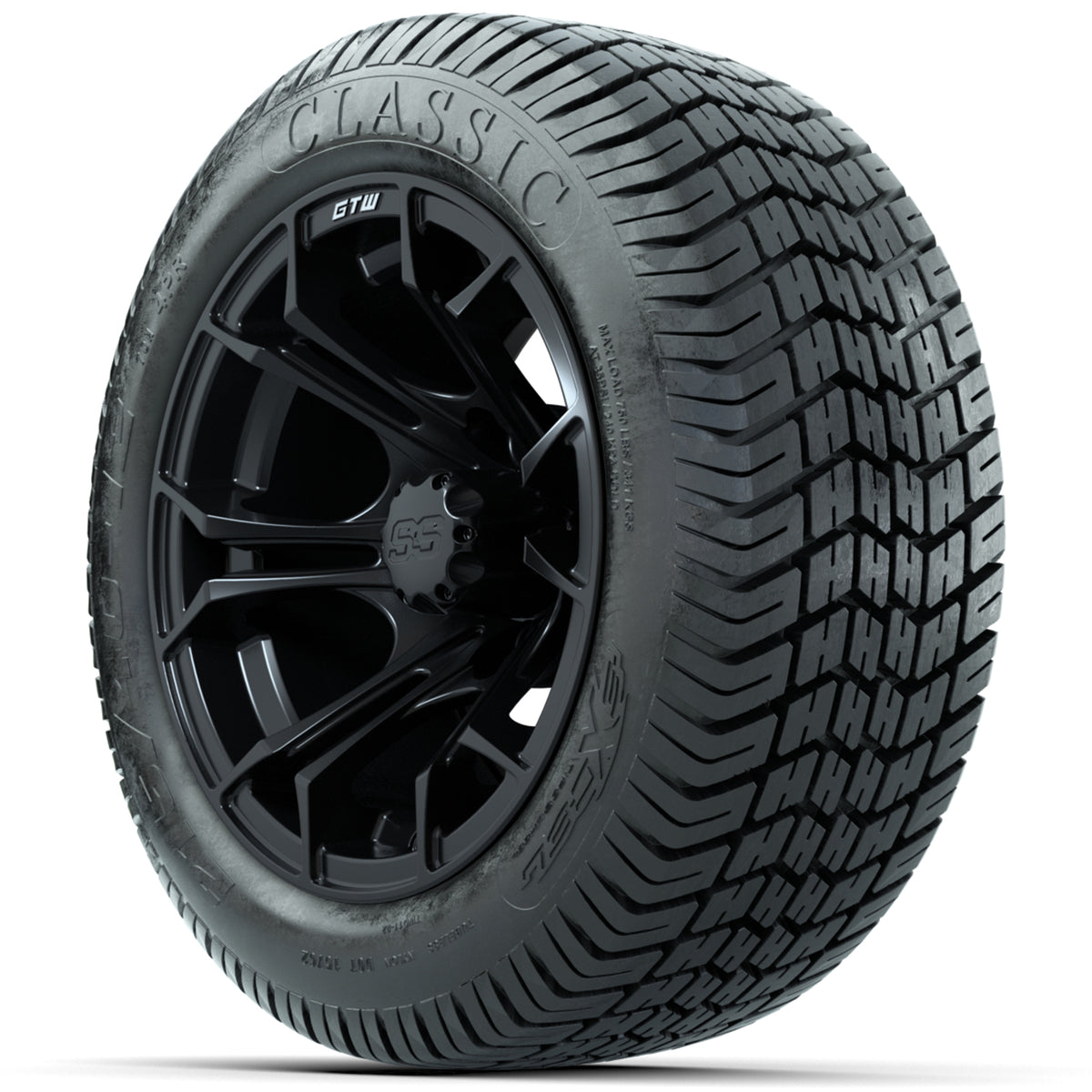 GTW Spyder Matte Black 12" Wheels with 215/40-12 Excel Classic Street Tires Full Set