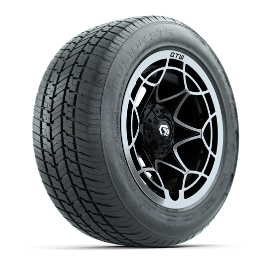 GTW® Nexus Gloss Black and Silver 14" Wheels with 255/50-R14 Fusion STR DOT Approved Street Tires - Full Set