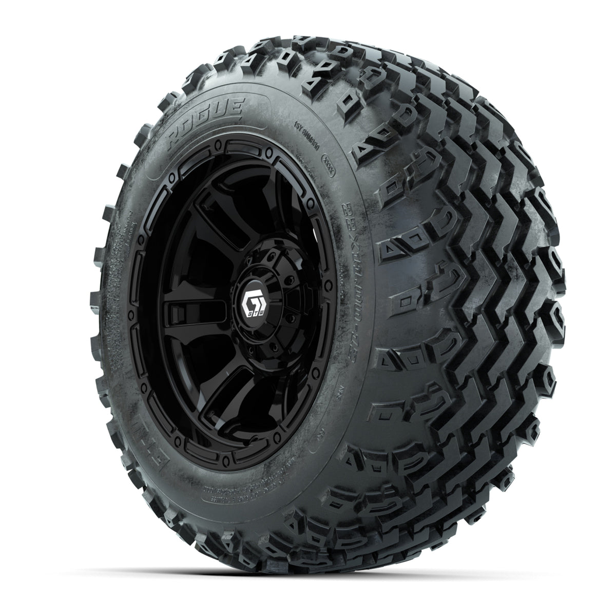 GTW® Shogun Gloss Black 12 in Wheels with 22x11.00-12 Rogue All-Terrain Tires Full Set