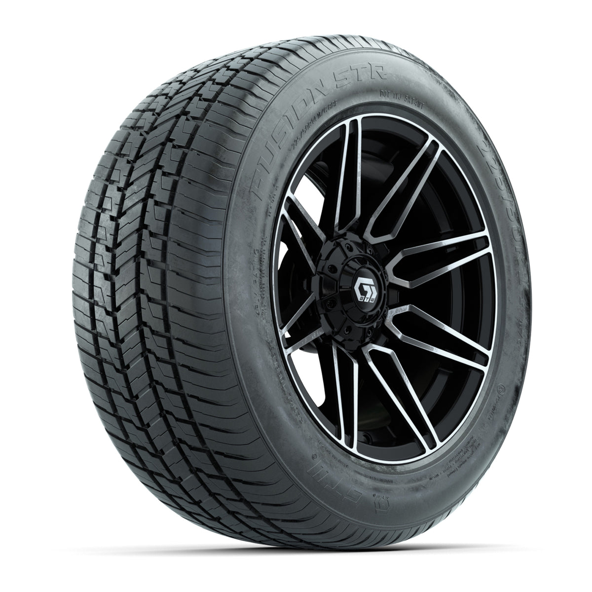 GTW Stealth Gloss Black/Machined 14" Wheel & 225/50-R14 Fusion STR Street Tire Package