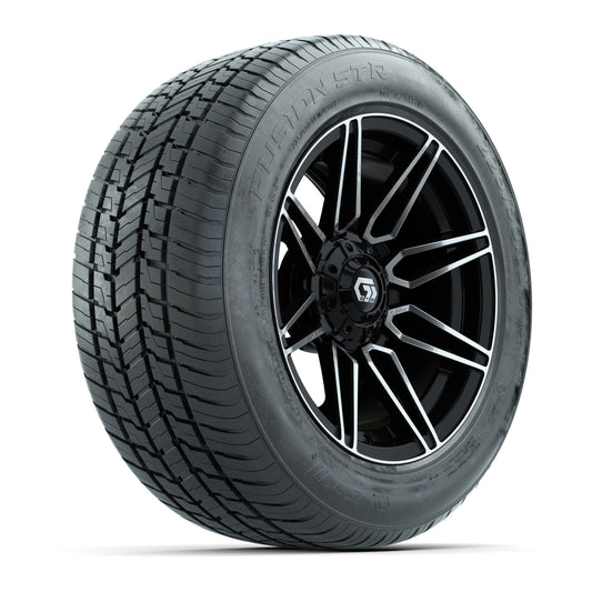 GTW Stealth Gloss Black/Machined 14" Wheel & 225/50-R14 Fusion STR Street Tire Package