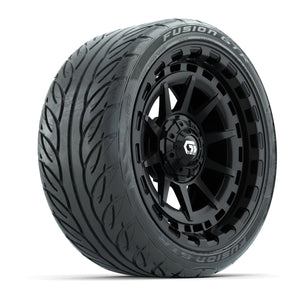 GTW® Barricade Gloss Black 15 in Wheels with 215/40-R15 Fusion GTR Steel Belted Street Tires Full Set