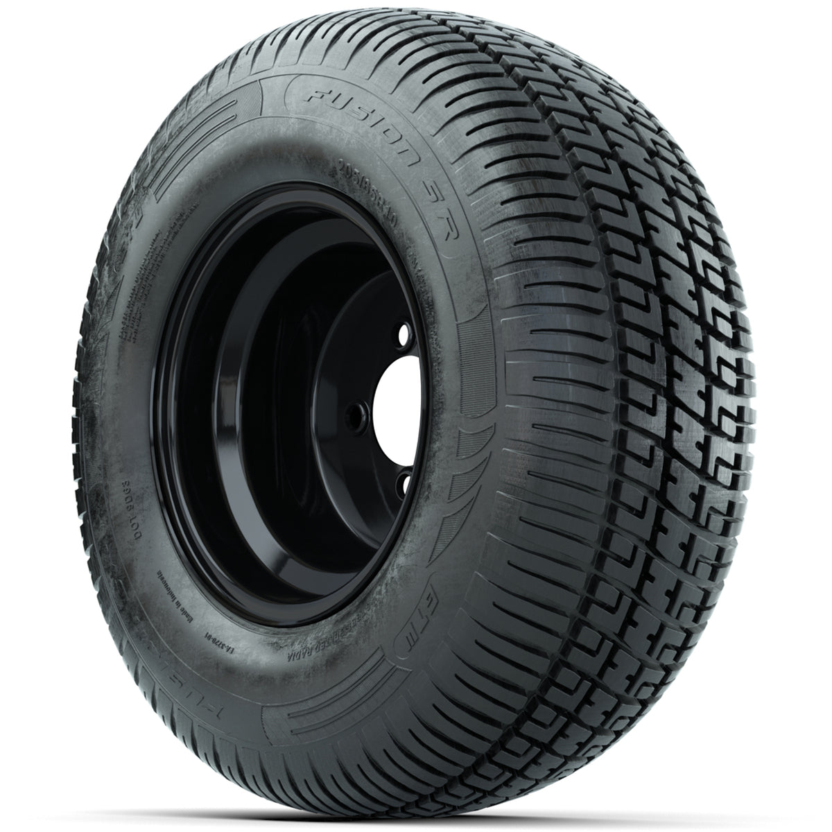 Set of (4) 10" Black Steel Offset Wheels with 205/65-10 Fusion Street Tires