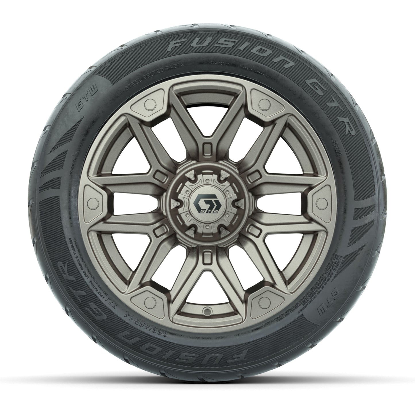 14" GTW® Graffiti Bronze/Black Golf Cart Wheels & 255/45-R14 Fusion GTR Radial Street Tires (Set of 4)