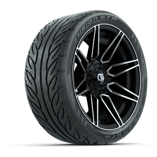GTW® Stealth Gloss Black/Machined 14 in Wheels with 205/40-R14 Fusion GTR Steel Belted Street Tires Full Set