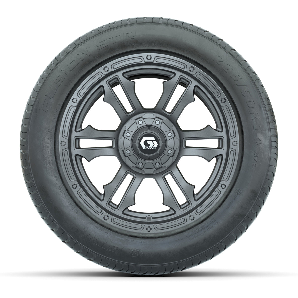 GTW® Shogun Gloss Gunmetal 14" Wheels with 255/50-R14 Fusion STR DOT Approved Street Tires - Full Set