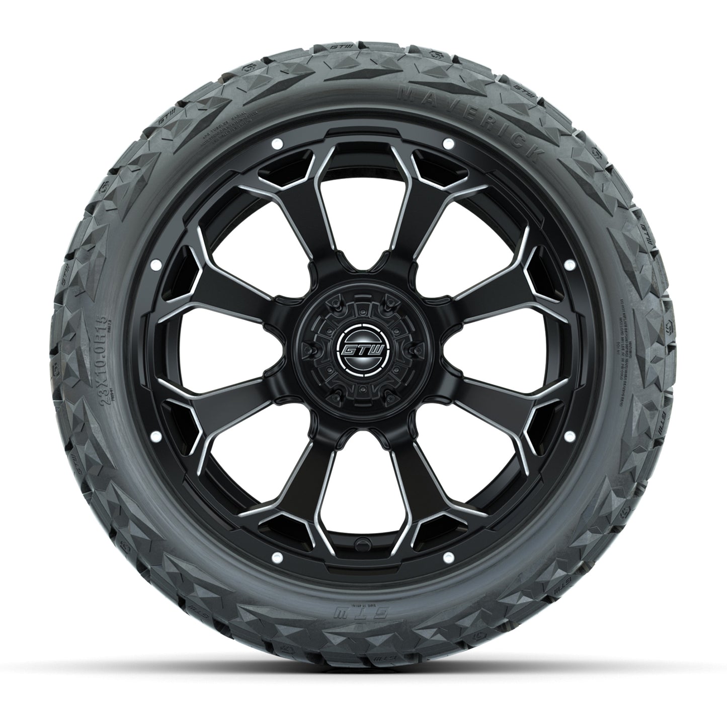 GTW Raven Matte Black 15" Wheels & 23x10.00-R15 Maverick All-Terrain Tires – Set of 4