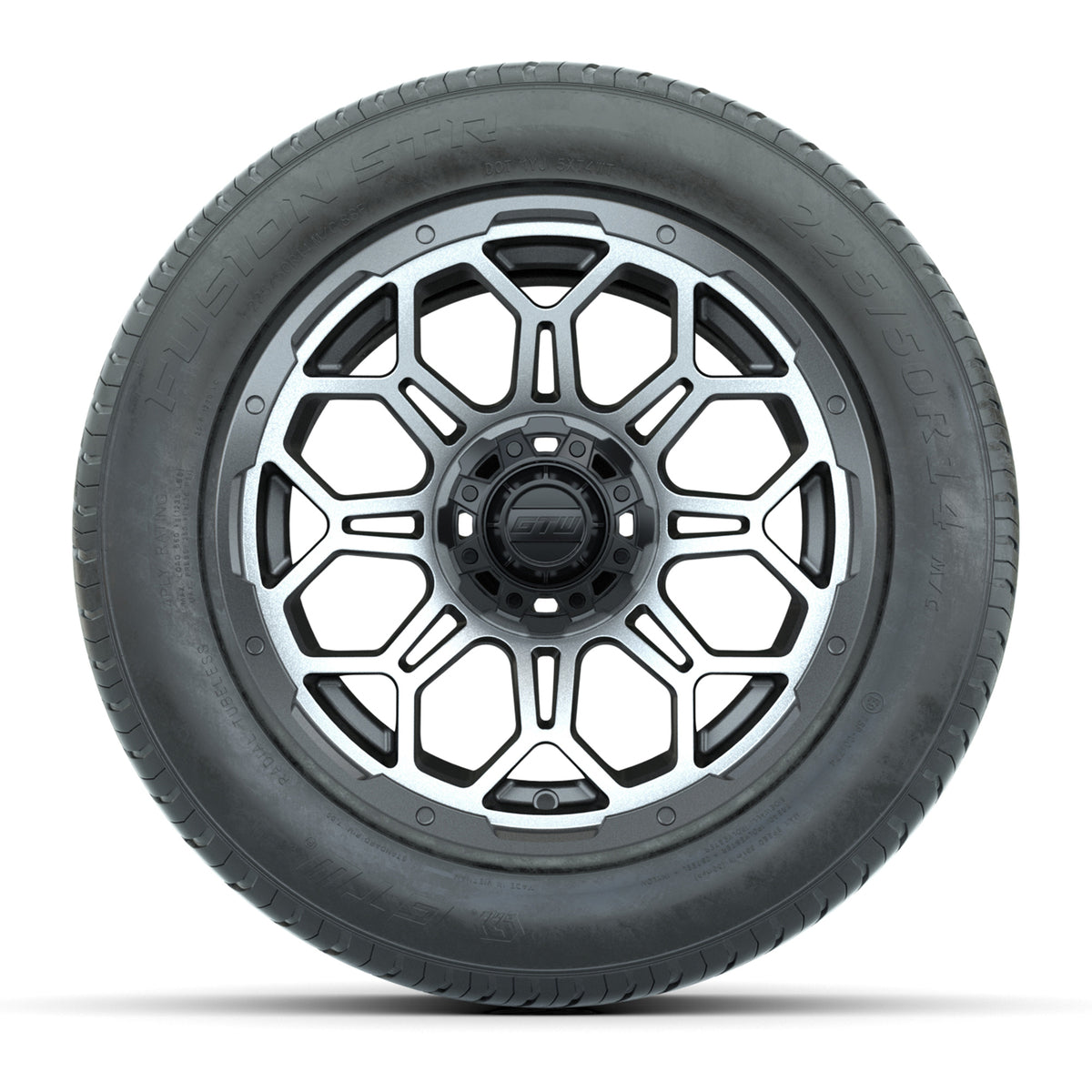 GTW® Bravo Matte Gray and Machined 14" Wheels with 255/50-R14 Fusion STR DOT Approved Street Tires - Full Set