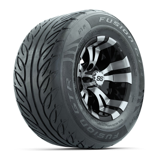 GTW® Vampire Black/Machined 12" Wheels with 255/55-R12 Fusion GTR Steel Belt Radial Street Tires – Full Set