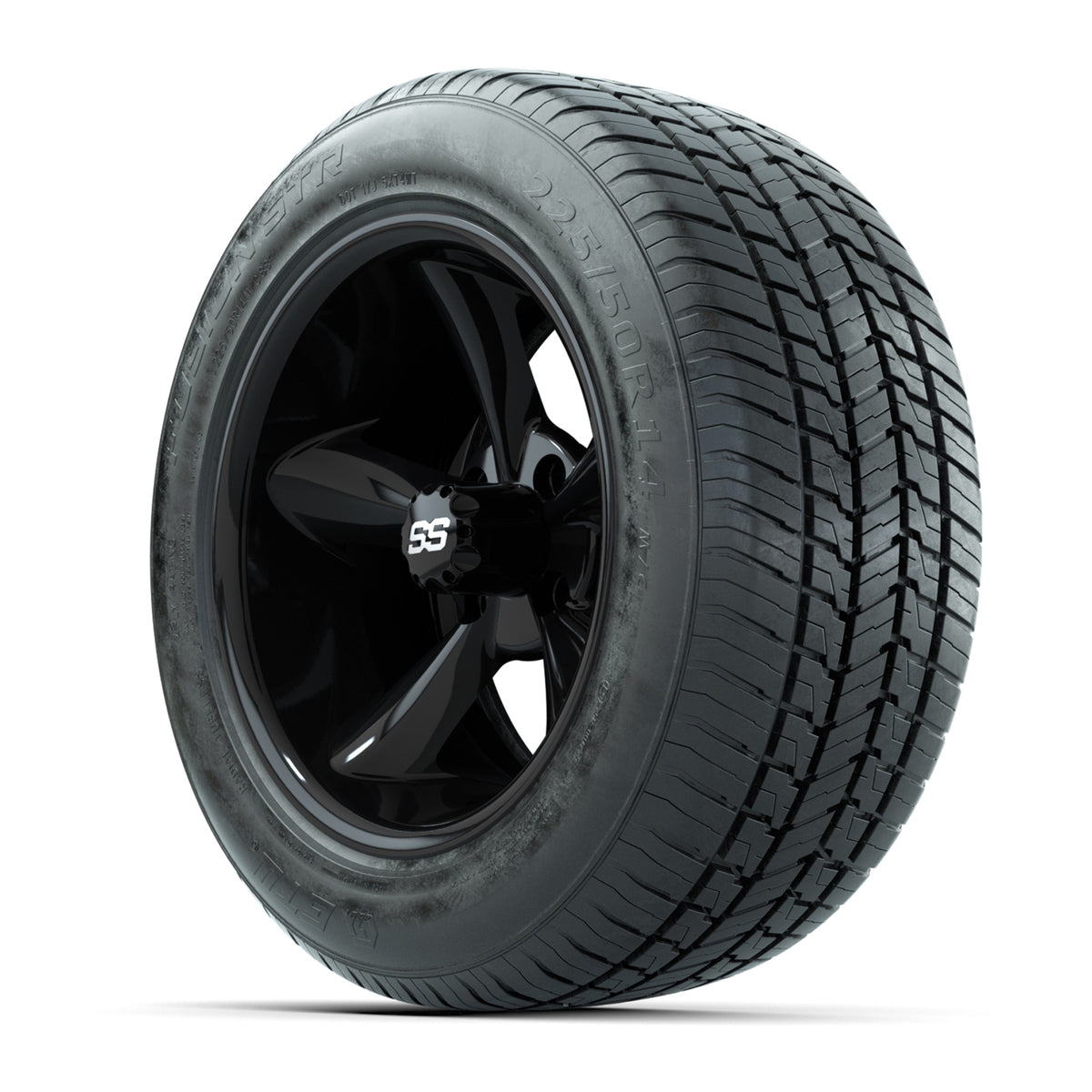 GTW® Godfather Black 14" Wheels with 255/50-R14 Fusion STR DOT Approved Street Tires - Full Set