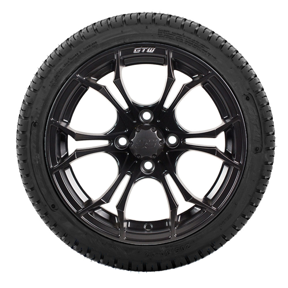 GTW Spyder 12" Matte Black Wheels with 18" Fusion DOT Street Tires — Set of 4