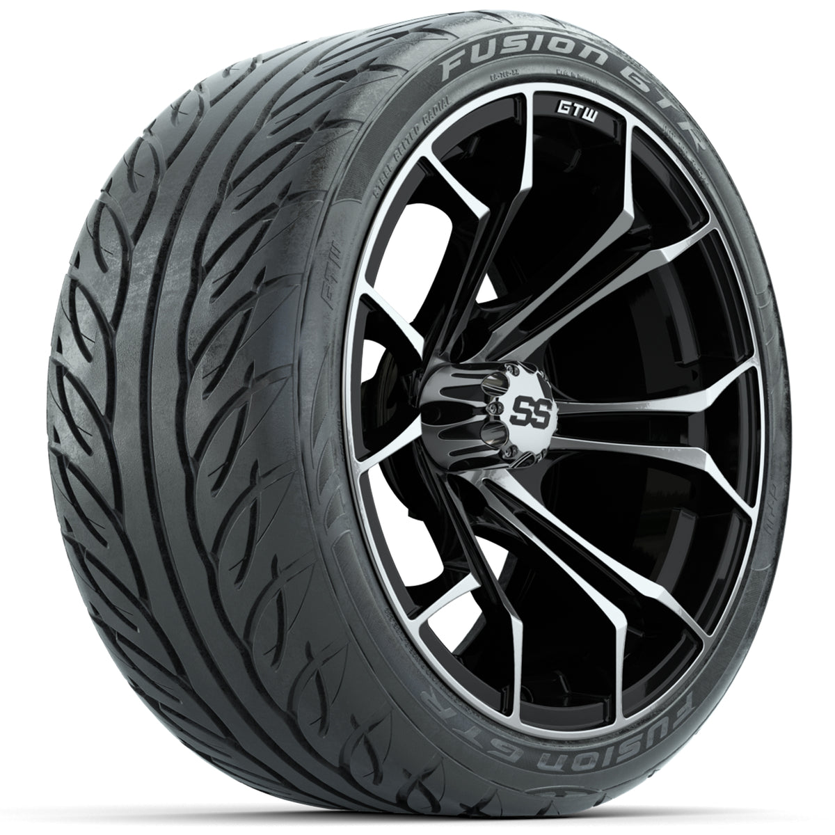 GTW Spyder Machined/Black 15 inch Wheels with 215/40-R15 Fusion GTR Street Tires Full Set